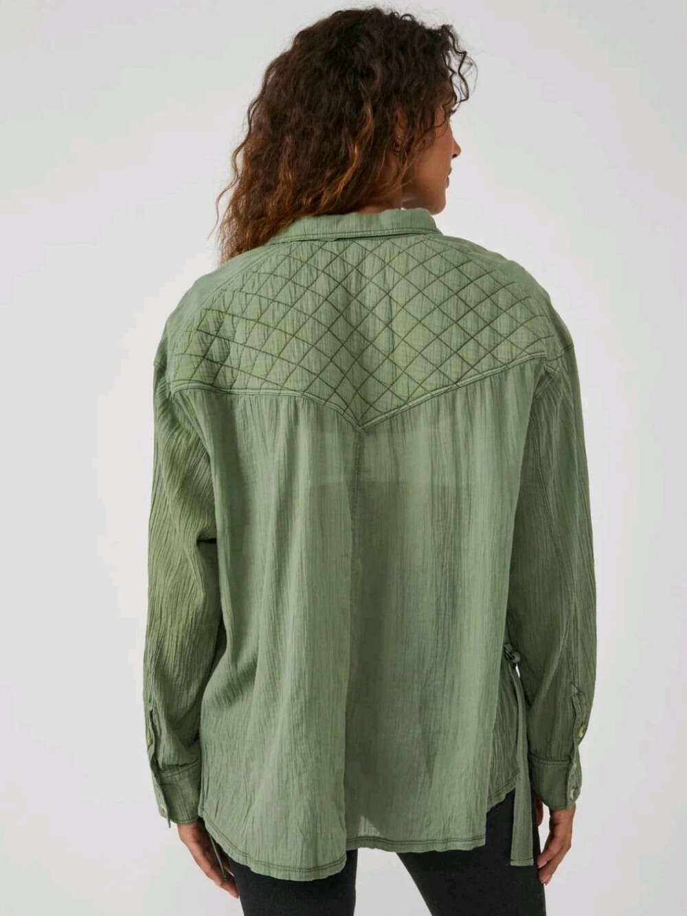 We The Free Quilted-Yoke Button-Down Shirt - Sage Green - Picture 3 of 9